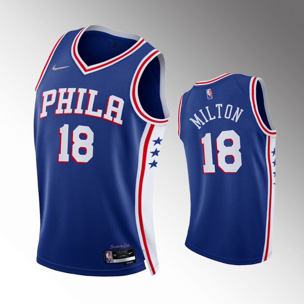 #18 Shake Milton 76ers Royal 2021-22 75th Diamond Anniversary Icon Edition Jersey