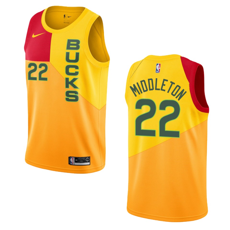 2019-20 Men Milwaukee Bucks #22 Khris Middleton City Edition Swingman Jersey - Yellow