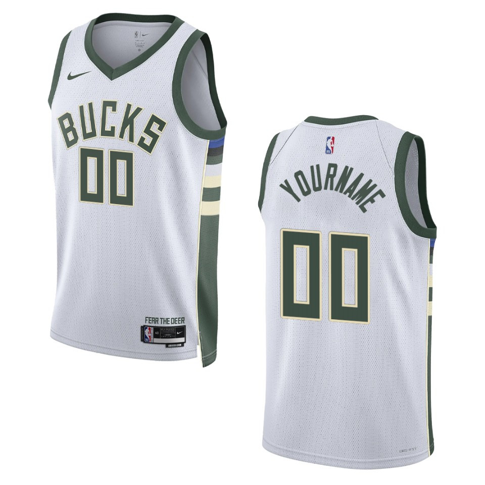 2022-23 Association Edition Milwaukee Bucks Custom White Swingman Jersey