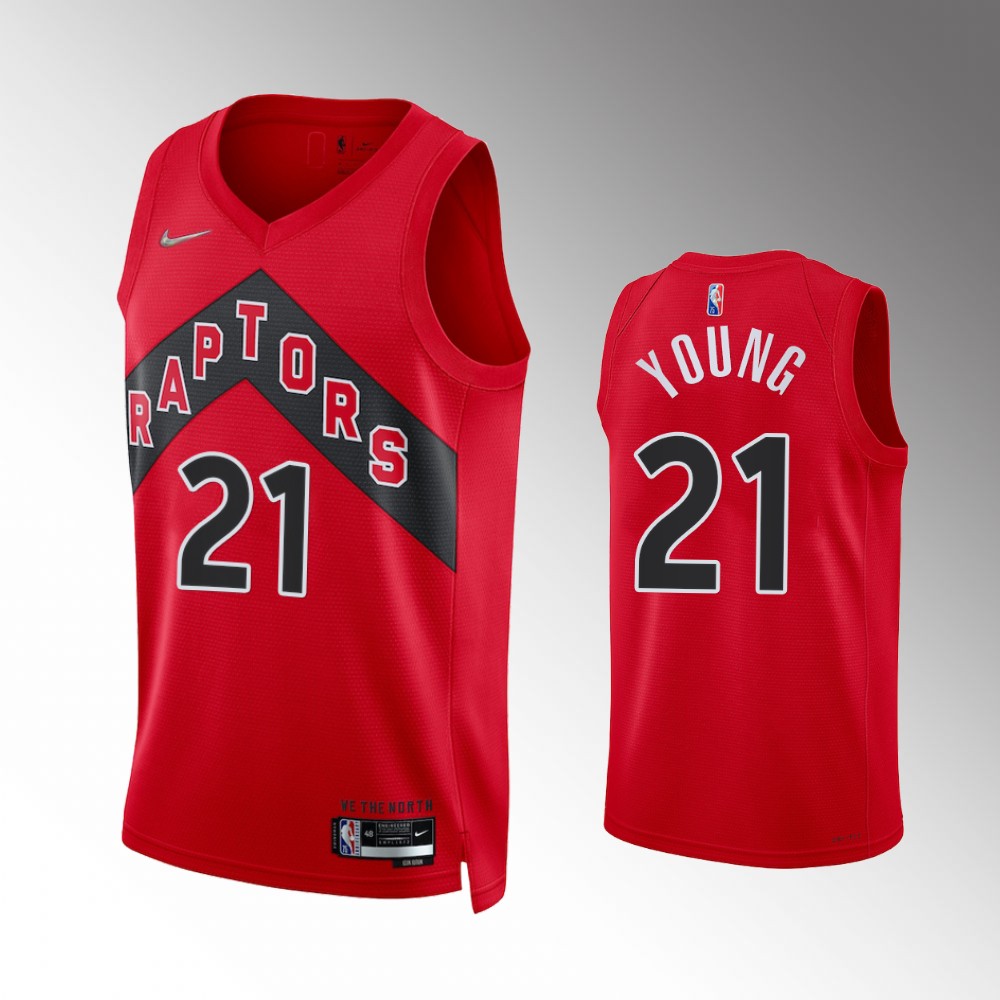 #21 Thaddeus Young Raptors Red 2022 Icon Edition Diamond Badge Jersey
