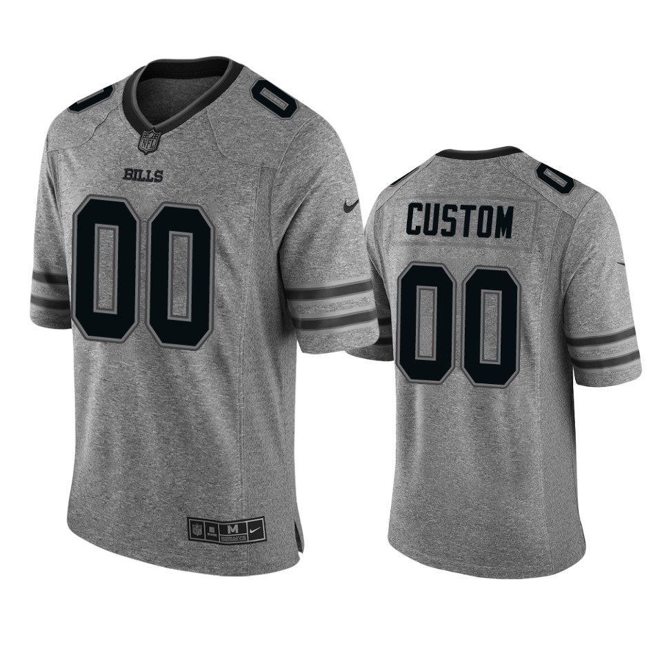 Bills #00 Custom Men's Jersey Gray Gridiron Gray Limited