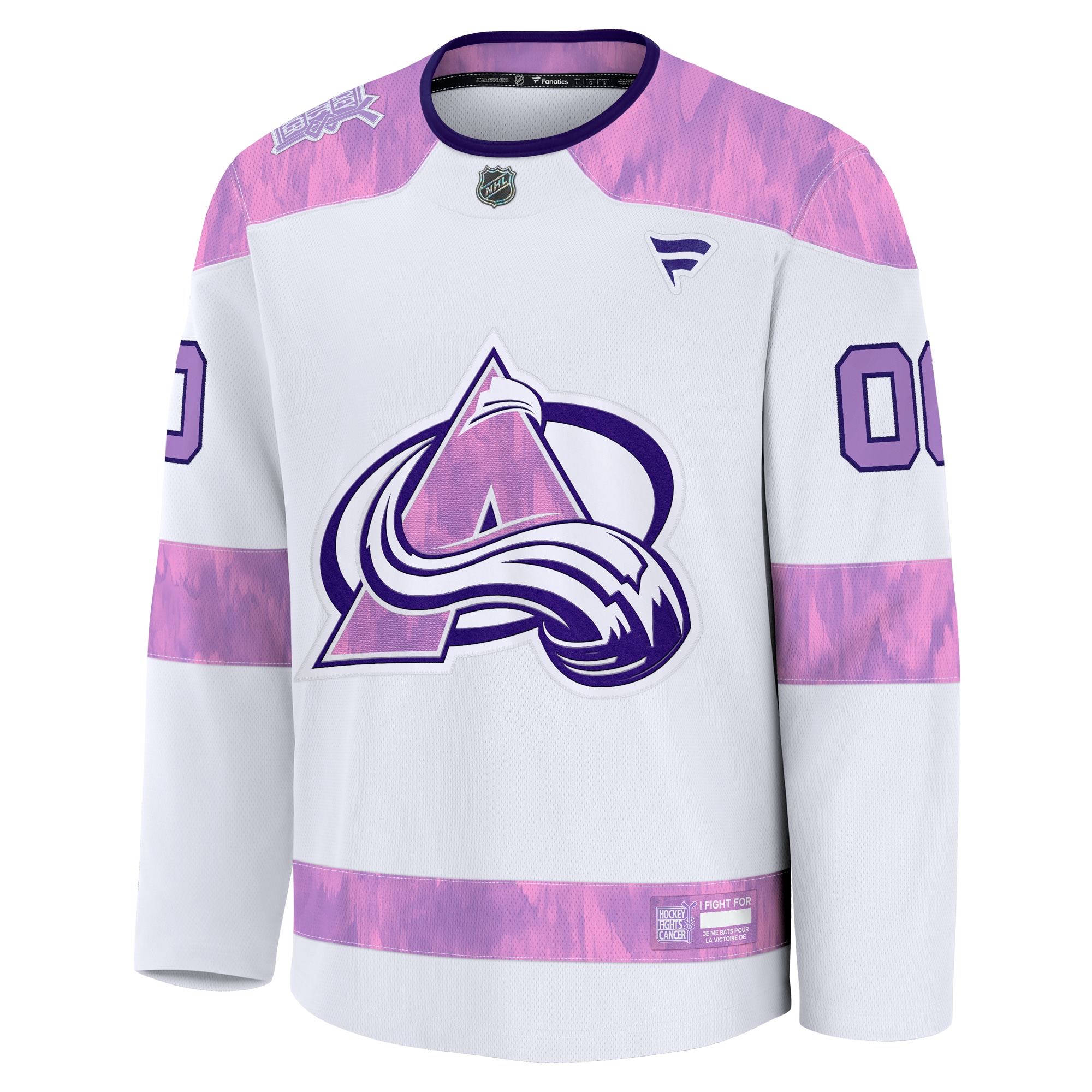  Colorado Avalanche Fanatics 2024 Hockey Fights Cancer Custom Practice Jersey - White