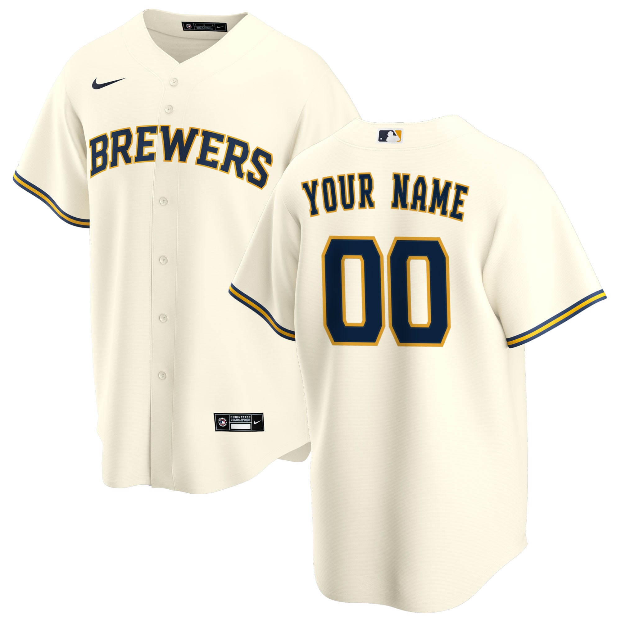 Men's Milwaukee Brewers Nike Cream Home Replica Custom Jersey