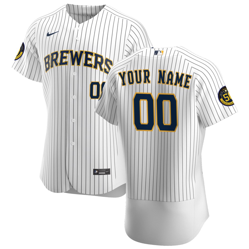 Milwaukee Brewers Nike 2020 Alternate Custom Patch Jersey - White/Navy