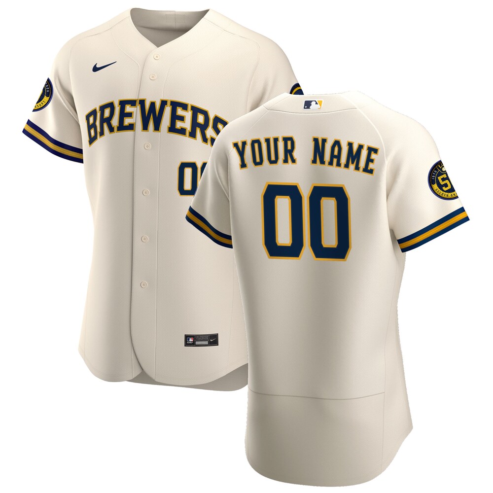 Milwaukee Brewers Nike 2020 Home Custom Patch Jersey - Cream