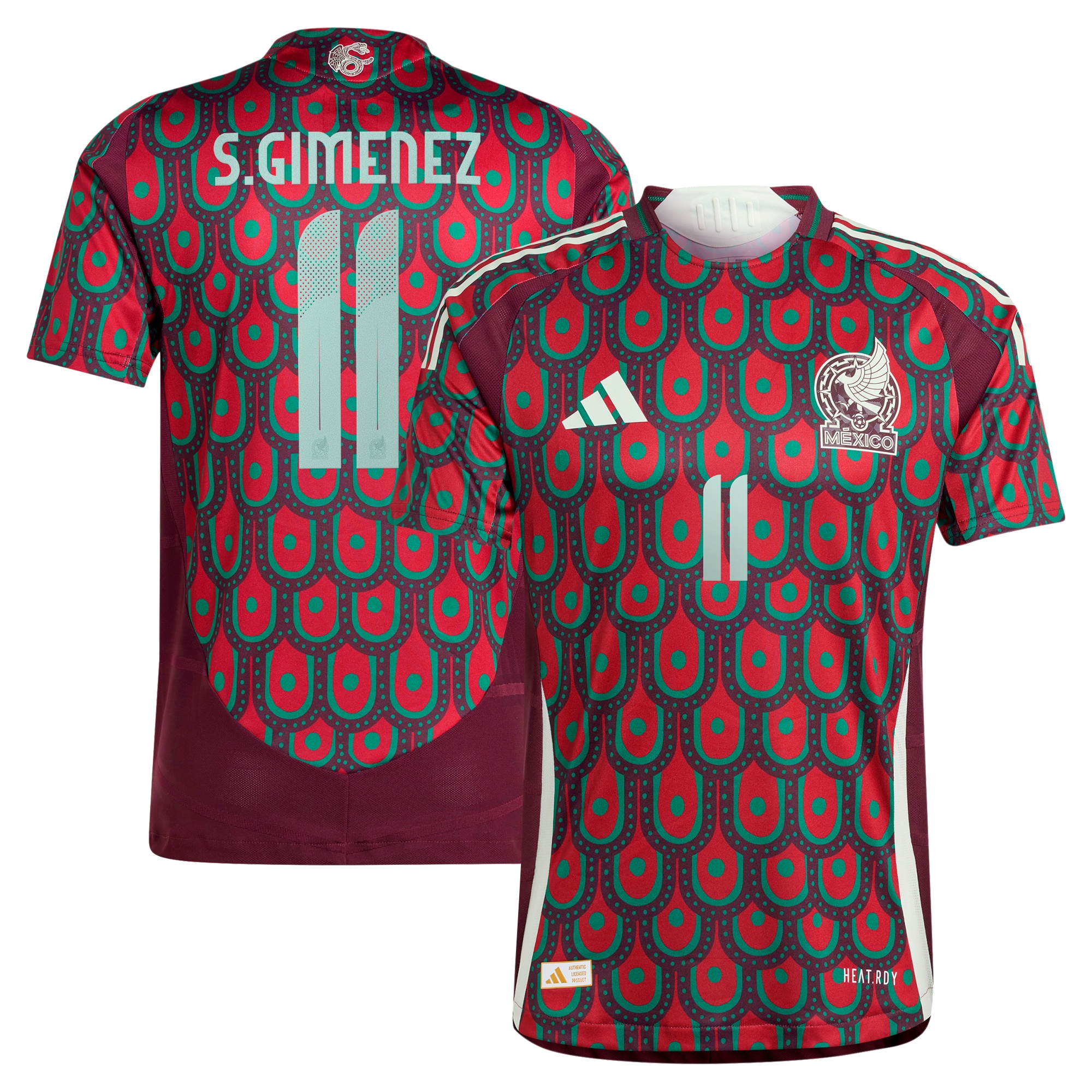 Santiago GimÃ©nez Mexico National Team adidas 2024 Home Authentic Player Jersey - Burgundy