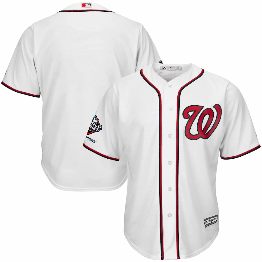 Washington Nationals Majestic 2019 World Series Champions Home Official Cool Base Bar Patch Jersey - White