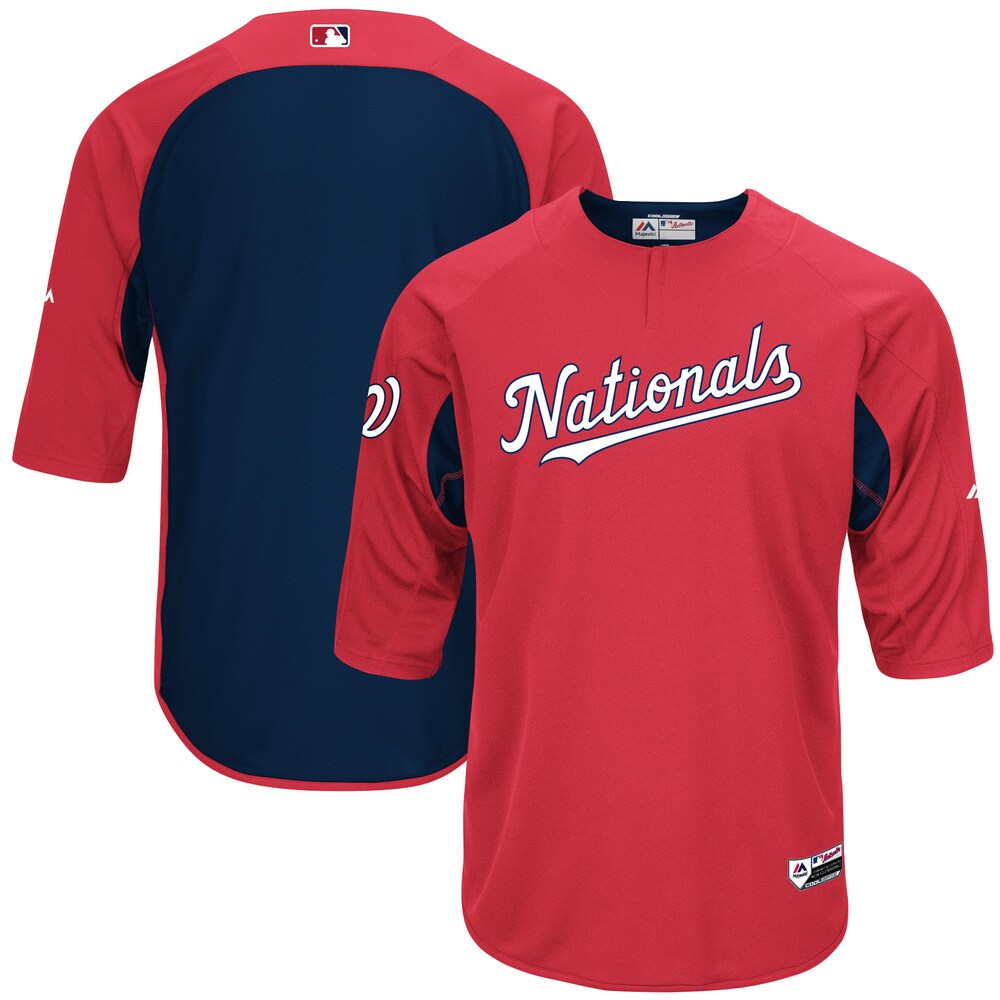 Washington Nationals Majestic Collection On-Field 3/4-Sleeve Batting Practice Jersey - Red/Navy