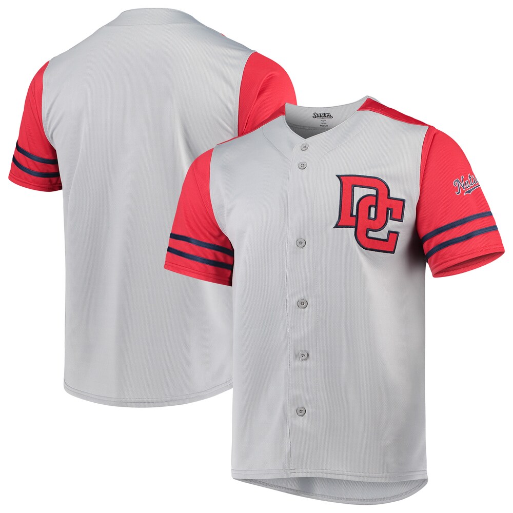 Washington Nationals Stitches Button-Up Jersey - Gray/Red